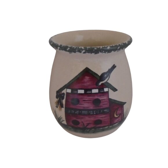 Stoneware Pottery Utensil Crock Vase Birdhouse Vintage 1999 Made in the USA 3542 - Picture 1 of 6